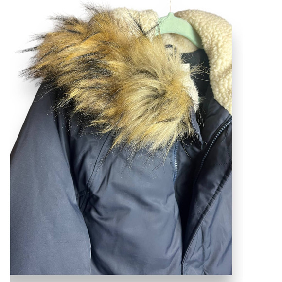 Crewcuts Boys 16 FISHTAIL PARKA Down Filled Jacket Sherpa Hood | Navy Blue F4506 - Picture 8 of 15